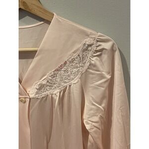 Vintage Shadowline Nightgown Robe Pink Lace Nylon Made In USA Size Medium Petite